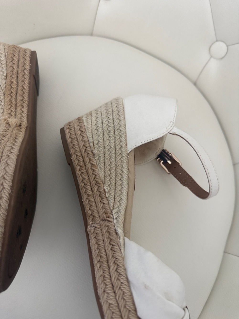 Tommy Hilfiger White Cream Wedge Espadrille Sandals with Tan Ankle Strap 6.5 - Picture 7 of 13